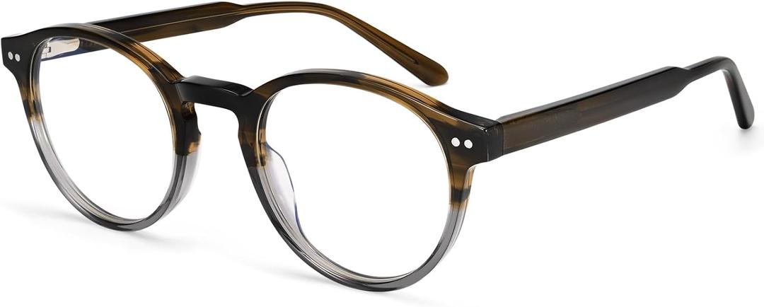 Dollger Blue Light Blocking Glasses For Woman Men Thick Acetate Frame Round Computer BlueLight Glasses Non-Prescription (Tea Transparent Gray Frame)