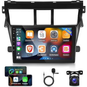 [2G+32G] Car Radio for Toyota Vios Yaris 20072012, 9 inch Android 11 Touch Screen Stereo, Carplay/Android Auto/Mirror Link/1080P/SWC/Bluetooth/WiFi +AHD Backup Camera+MIC