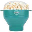 POPCO Silicone Microwave Popcorn Popper with Handles, Silicone Popcorn Maker, Collapsible Bowls, Dishwasher Safe (AQUA)