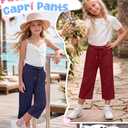 Langyiwee 3 Pack Girls' Capri School Pants, 3-Color, 7-8 Years