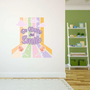 Design With Vinyl Danish Pastel Wall Decal Cute Pastel Coloured Flowers with Rainbow Stripes Removable - Size: 30 in x 30 in