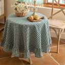Green Plaid Ruffled Table Cover Linen 70 Inch Round Gingham Tablecloth Classic Farmhouse Vintage Checkered Decorative Buffalo Plaid for Home Holiday Party