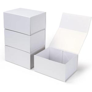 Ditwis 4 Pack 8x6x4 Inches Gift Boxes with Magnetic Closure Lids, White Magnetic Box for Wedding, Groomsmen Bridesmaid Proposal, Birthdays, Mother's Day