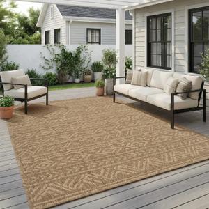 MontVoo-Outdoor Rug-Patio Rug 6x9 Polypropylene Indoor Outdoor Rugs Outdoor Carpet for Patio Deck Balcony Porch, Textured Weave, Durable for High Traffic, Fade-Resistant, Boho Farmhouse Neutral Brown