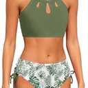 Girls Swimsuit 2 Piece Bathing Suit Tankini Adjustable Straps Cut Out Swimwear (12 Years)