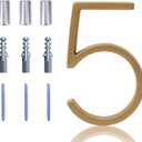 2 x Floating House Number Modern House Numbers 5 inch, Deamos Zinc Alloy Home Address Number for House with Reflective Finish Brass Floating Mount or Flush Mount [Number 5] (Gold)