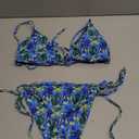 Women's Sexy Halter Thong Bikini Set Triangle High Cut String Floral Tie Dye Ombre Prints 2 Pcs Swimsuits (M, Blue Green Floral)