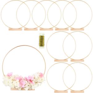 10 Pack Floral Hoop with Holders and 38-Yard Paddle Wire 12 Inch Metal Rings for DIY Centerpiece Table Decorations Crafts Macrame Rings Hoop Wreath Dream Catcher Rings Wedding Christmas Wreaths, Gold (12 Inches)