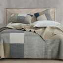 Chezmoi Collection Addy 3-Piece Navy Blue White Gray Taupe Plaid Patchwork Quilt Set - Pre-Washed Cotton Quiltd Lightweight Reversible Bedspread for All Seasons, Oversized King Size