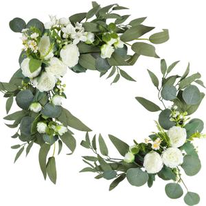 H&W 2pcs Artificial Wedding Arch Flowers for Wedding Sign, Floral Swag Dusty Decor for Reception Ceremony Backdrop(Willow Leaves-Peony-White)