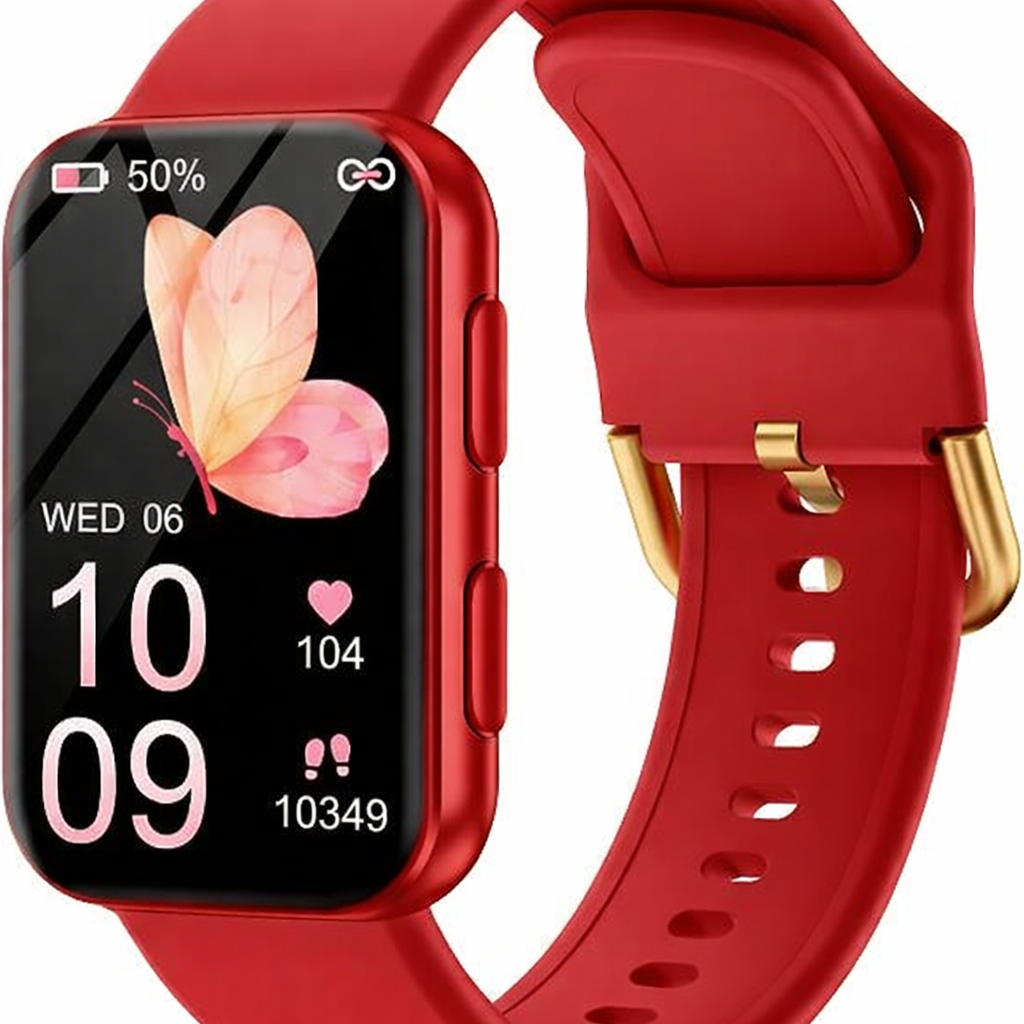 MorePro Health Fitness Tracker with Blood oxy-gen Monitor and 24/7 Heart Rate and Blood Pressure, Sleep Monitor, 120+ Sport Modes Waterproof Fitness Watch for Women Men Android iOS, Red