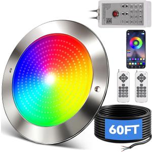 LED Pool Lights for Inground Pool with 3 Control Way (App/Remote/Manual Controller), 54W 10 Inch Color Changing Underwater Swimming Pool Light for 10" Large Wet Niches - 60FT