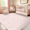 Area Rug 6x9 Rug Machine Washable Non-Slip Low Pile Print Pattern Western Rug for Living Room Bedroom Entryway Tribal Series -Light Pink/Cream