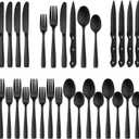 Hiware 24 Pieces Matte Black Silverware Set with Steak Knives for 4, Stainless Steel Flatware Utensils Set, Hand Wash Recommended