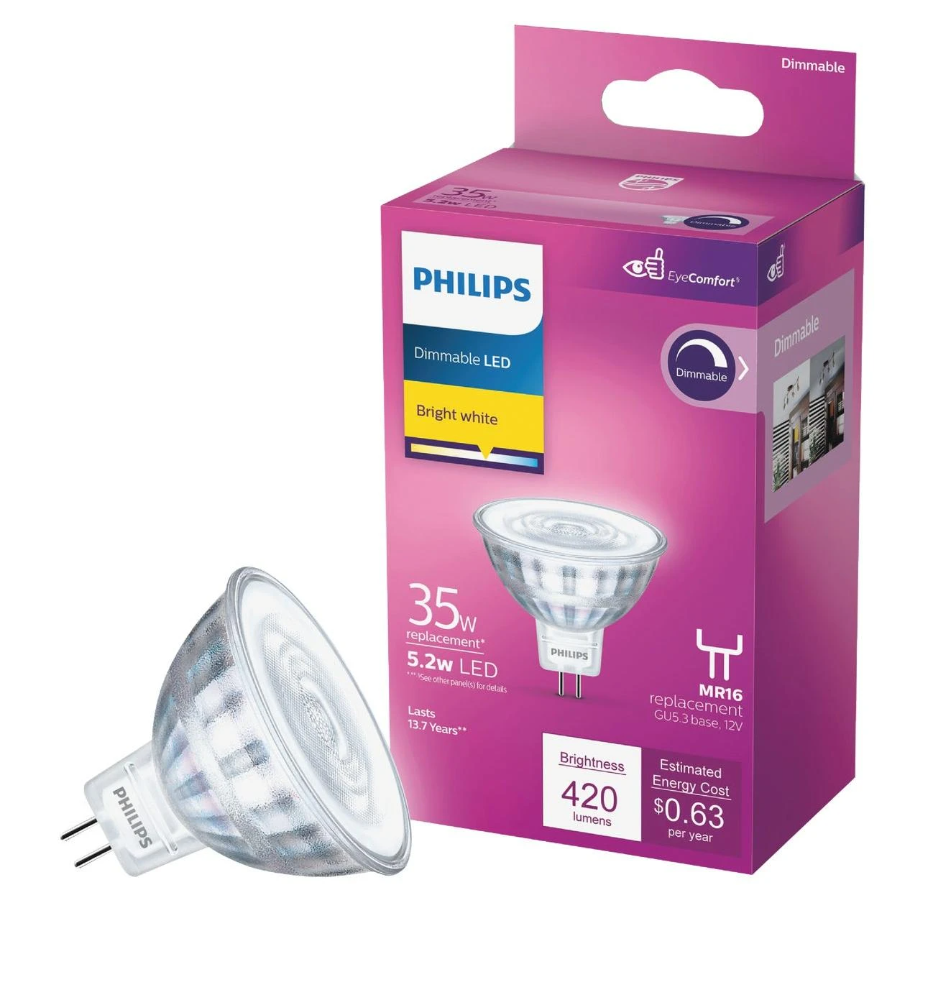 Philips 35W Equivalent Bright White MR16 GU5.3 Base LED Spotlight Light Bulb