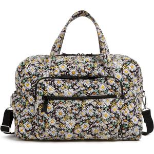 Cotton Weekender Travel Bag, Daisies White, One Size