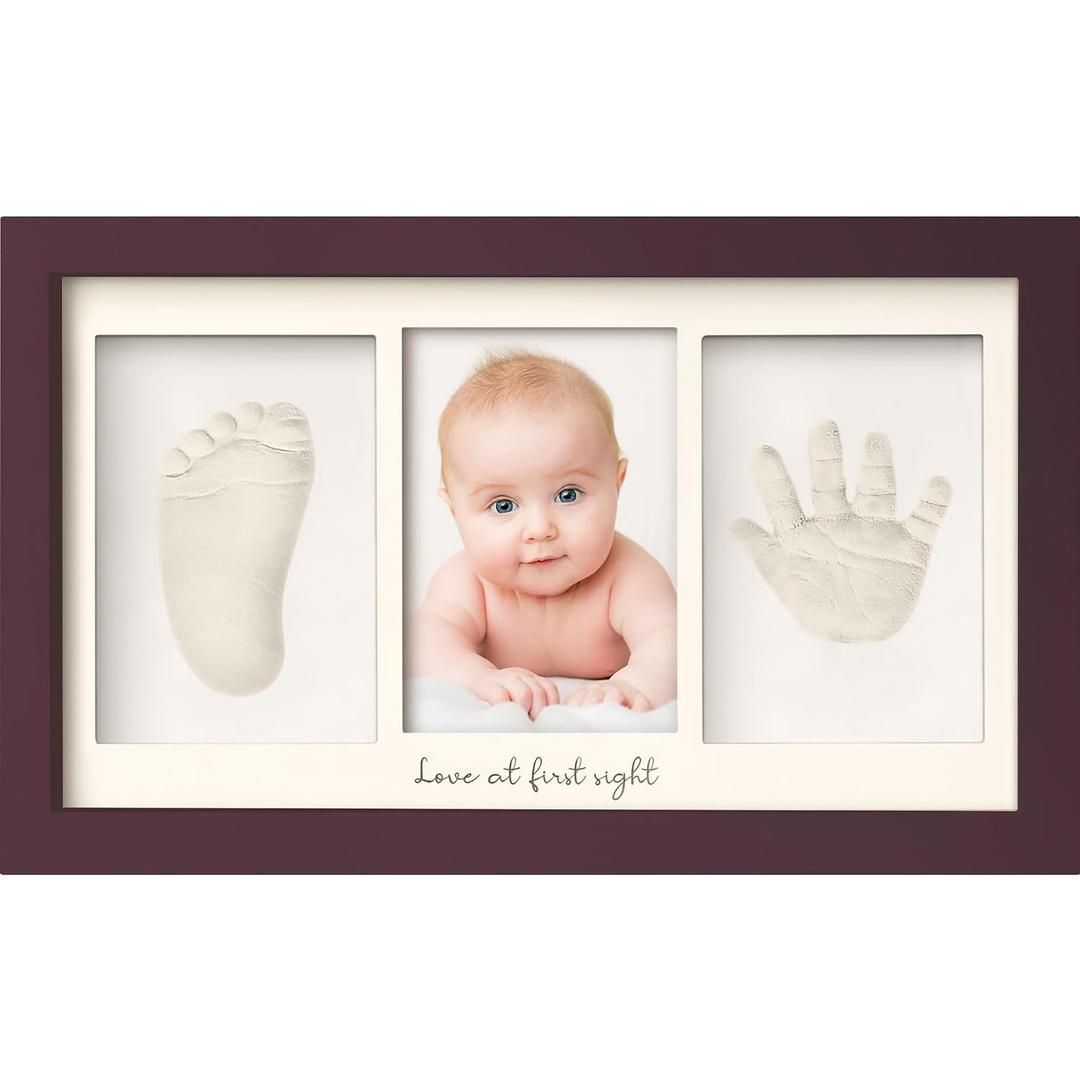 KeaBabies Baby Hand and Footprint Kit - Clay Handprint Keepsake Frame, Newborn Nursery Picture Frame, Personalized New Mom Gifts for Shower & Registry, First Mother's Day (Auburn)