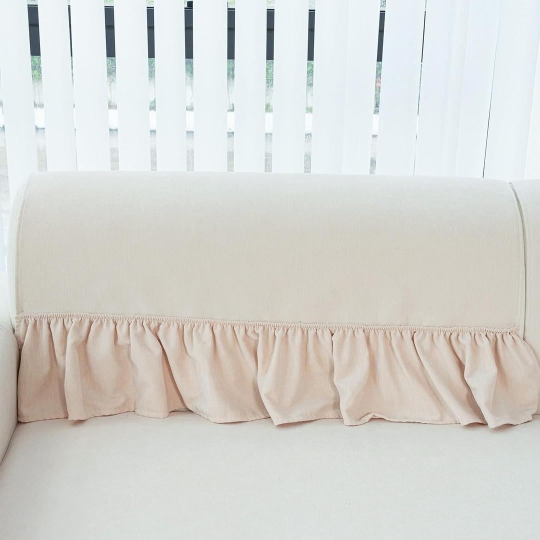 MDSASFD Pet Couch Covers for Sofa, Dog Couch Cover Washable, Cat Couch Protector Non-Slip, Pet Sectional Sofa Covers with Skirt, Sofa Cover for Arm&Backrest(1pc/Beige White/27.5"[27.5"+7.8" Skirt])