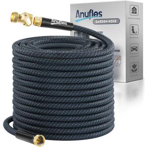 Garden Hose 50FT, Lightweight 3-Layer PVC Flexible Water Hose, No Kink, Leak-Resistant, High-Pressure with Meatl Fittings, Durable for Outdoor, Gardening, Washing Cars, Easy to Store (Black+Blue)
