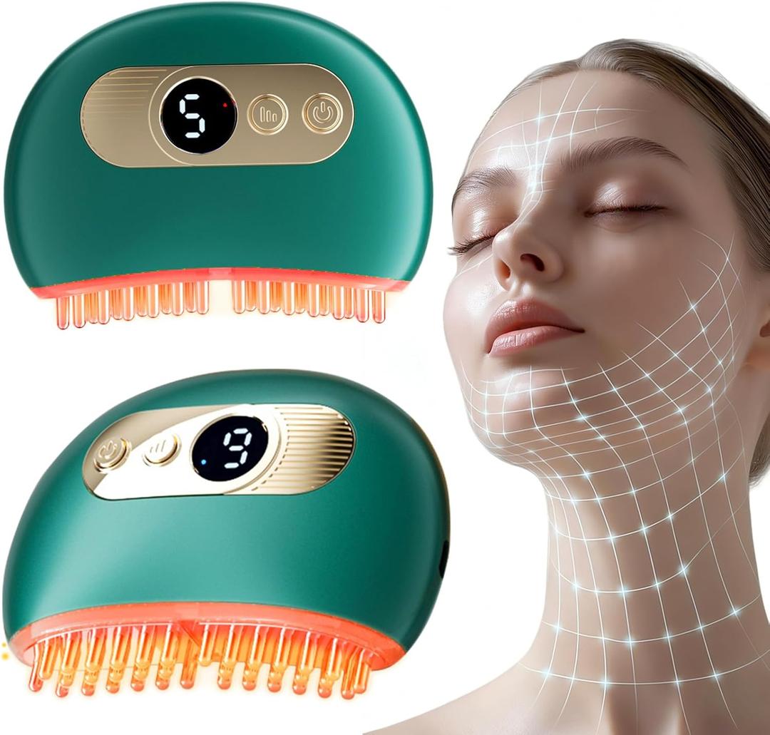 Gua Sha Facial Brush with Microcurrent, Red Light, Heat & Vibration for Sculpting, Double Chin Reduction, Lymphatic Drainage & Skin Rejuvenation