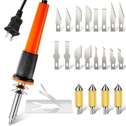 Honoson 22 Pieces Electric Hot Knife Cutter Tool Kit Include Heated Knife Plastic Cutter With Multipurpose 16 Blades 4 Blade Holders Metal Stand For Soft Thin Plastic Foam Stencils(Orange)