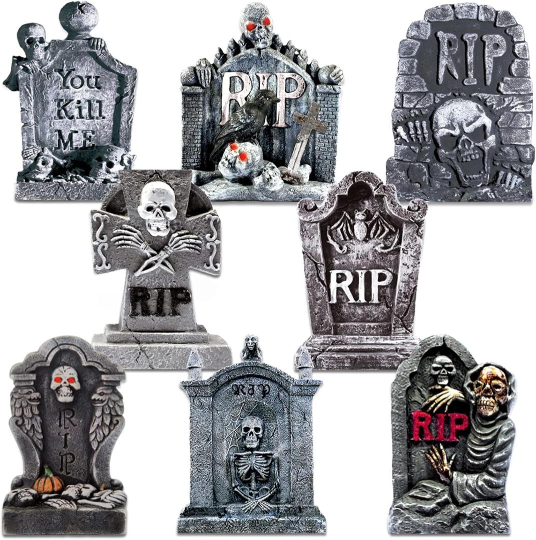 Blulu 8 Pieces Tombstone Yard Sign Halloween Sign Decoration with Stakes Waterproof Gravestone Halloween Yard Sign Corrugated Plastic Halloween Outdoor Decoration for Halloween Party, Garden