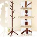 Wooden Coat Rack Freestanding with 8 Hooks & 3 Adjustable Sizes for Clothes, Space-Saving Design for Bedroom Office Entrance Holds Hats Coats Scarves Bags, 17.7"D x 17.7"W x 69.9"H