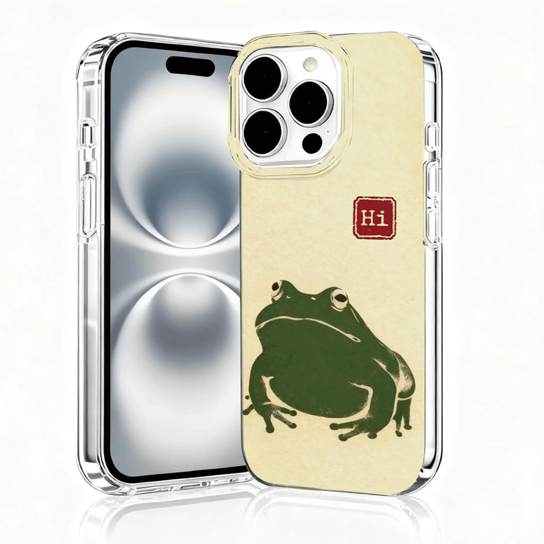 for iPhone 16 Pro Max Case, Animal Print Case for iPhone 16 Pro Max, Scratch Resistant Shockproof Cover, Aesthetic Clear Phone Cover, Hi Frog, Funny Frog Cases（B096）