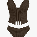 Seamoly Women's Tankini Sets Tie Front Ruffle Bikini Set High Cut Thong Two Piece Swimsuit Floral Gingham Bathing Suit.XS