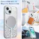 Cute Case for iPhone 15 Case for Women Girls [ Compatible with Magsafe ] Translucent Silver Cheetah Print Pattern Design, Aesthetic Glitter Sparkly Bling Leopard Magnetic Phone Cover
