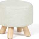 Asense Small Round Ottoman Foot Rest Stool Fabric Padded Seat Footstool Ottoman with Non-Skid Wooden Legs (Beige,Fabric)