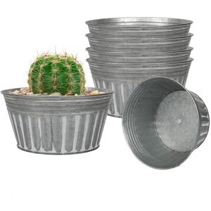 vensovo 6 Inches Silver Metal Rustic Plant Pots - 6Pcs Shallow Galvanized Planters with Drain Hole and Rubber Plug, Rustproof Tin Bucket Succulent Pot Indoor Farmhouse Vintage Style for Decor