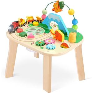 wingyz Baby Activity Table for 1+ Year Old, Wooden Montessori Standing Center with Roller Coaster Shape Sorter Bead Maze, 12 Months Baby Sensory Table Toddler Toy, 1st Birthday Gifts for Boys Girls