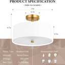 13" Semi Flush Mount Ceiling Light Fixture, 3-Light Gold Drum Light Fixture, Modern Close to Ceiling Light with White Fabric Shade Lamps for Bedroom Living Room Kitchen Hallway Entryway