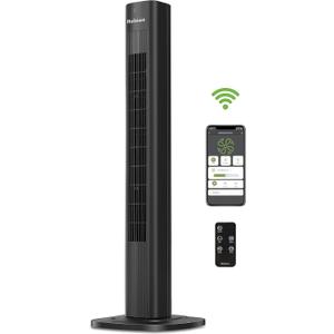HOLMES 36" Smart WI-FI Connected Tower Fan, Alexa Fan, Voice Control, Oscillation, Digital Control Panel, Remote Control, 3 Speed Settings, 3 Modes, 15-Hour Auto-Shut Off Timer, Black Finish