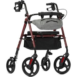 Rollator Walker with Padded Seat and Backrest with Front Storage Bag, 10 Wheels for Adults and Seniors, Burgundy