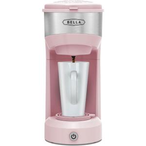 BELLA Dual Brew Single Serve Coffee Maker, Brews both Kcup and Ground Coffee, Large 14oz Capacity, Easy One Touch, Auto Shutoff, Pink