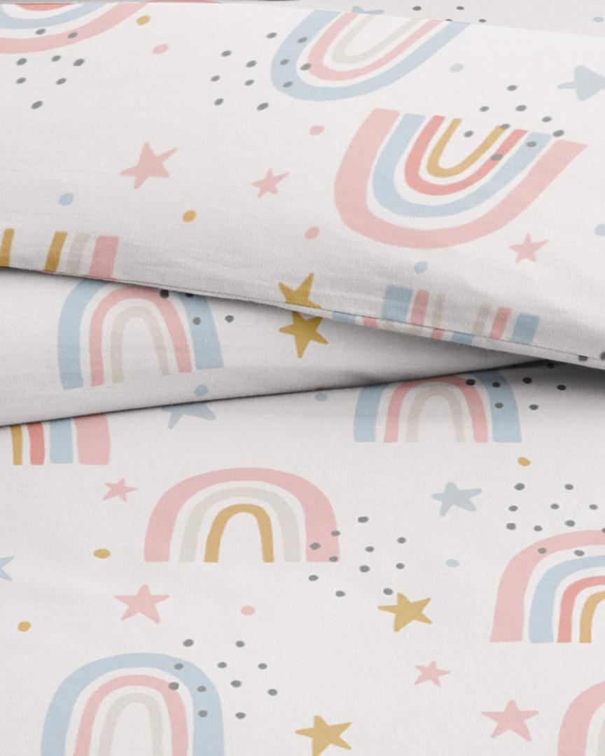 Kids Duvet Cover Set Queen Size - 3 Piece Rainbow Microfiber Duvet Cover Set & 2 Pillow Shams w/ Zipper Closure & Ties - Easy-Care & Fade Free -Soft & Cozy Bedding Set for Kids, Boys, Girls & Teens