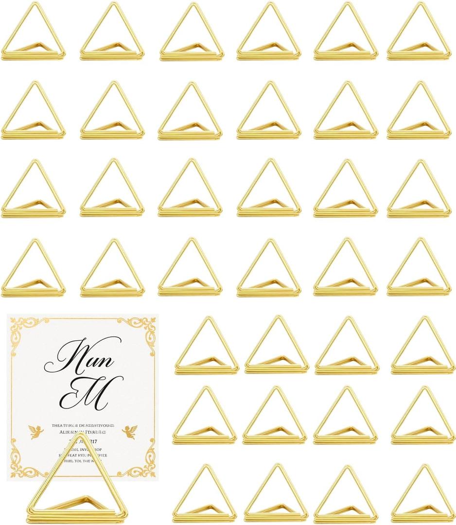 36 Pcs Triangle Table Number Holders - Rust-Resistant Metal Place Card Stands for Weddings, Office & Home Decor(Gold)