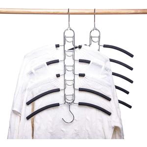 Nature Smile 4 Pack 5 in 1 Anti Slip Clothes Hangers,Space Saver Magic Metal Hangers,Multi Layers Wardrobe Clothes Rack,Heavy Duty Metal Blouse Hanger Closet Storage Organizer