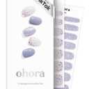 ohora Semi Cured Gel Nail Strips (N Afterglow) - Blue, Glitter, Works with Any UV/LED Lamps, Salon-Quality, Long Lasting, Easy to Apply & Remove - Includes 2 Prep Pads, Nail File & Wooden Stick