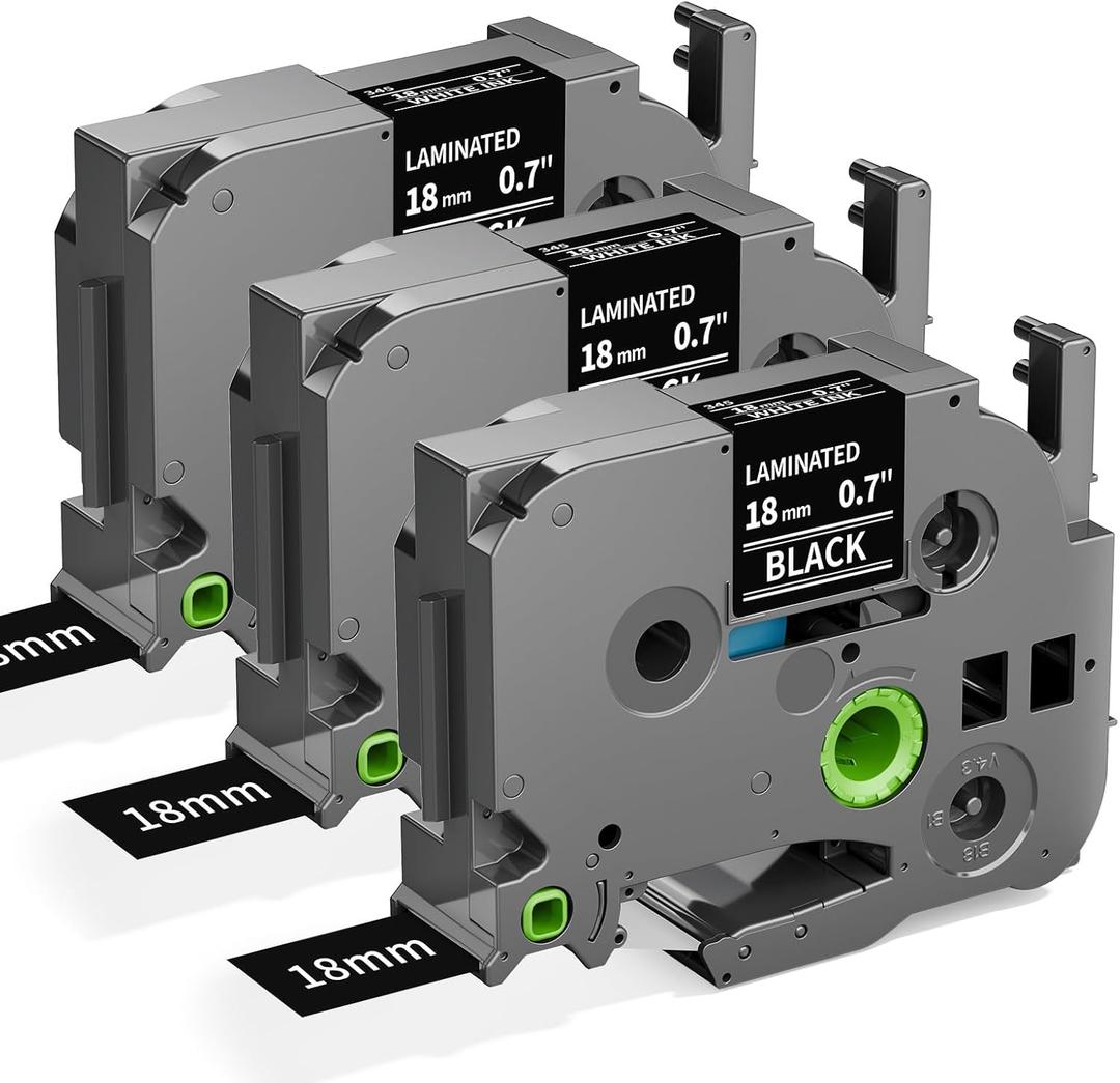 Label KINGDOM TZe-345 18mm White on Black Replacement for Brother TZe345 TZe Tz Tape 18mm 0.7 Laminated Black Label Tape 3/4" Compatible with Brother P Touch PT-D400 PT-D410 PT-D600, 3-Pack
