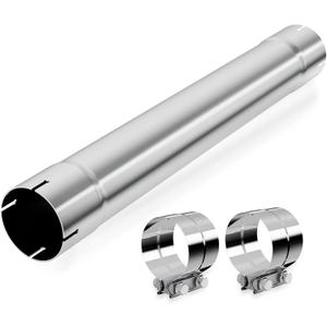LCGP 4 Inch Straight Exhaust Pipe, 4" Stainless Steel Straight Muffler Replacement Pipe, 30" Length Mandrel Exhaust Tube with Two Lap Joint Band Clamps(New Version)