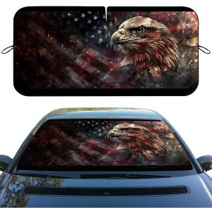 Qoueucc American Flag Eagle Car Windshield Sun Shade, 59" L x 31.5" W, UV Protection, Universal Fit