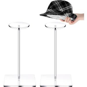 Yookeer 2 Set Clear Acrylic Hat Stands and Wig Display Rack Stands for Multiple Hats Display Tabletop Baseball Caps Watch Tabletop(12 Inch in Height,Square Bottom)