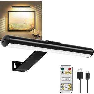 TINTINDOC Picture Light Battery,Brightness Dimmable Timer Setting,Rechargeable Painting Light for Pictures Display Art on Wall with 3 Colors Lighting Remote,Used for Frames Dartboard Portrait (Black)