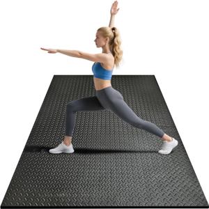 4x6ft Gym Floor Mat 10mm Thick - Large TPE/NPE Foam Workout Mat for Home Gym, Garage Floor, Yoga & Exercise - Non-Slip Eco-Friendly Fitness Mat (Black)
