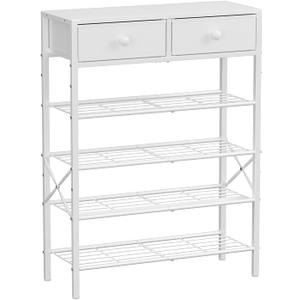 UNITSTAGE Shoe Rack for Entryway, 5 Tier Shoe Organizer with 2 Non-Woven Drawers, Metal Storage Shoe Shelf for 16-20 Pairs of Shoes, with Wooden Top and Steel Frame, Shoe Stand for Closet Greige