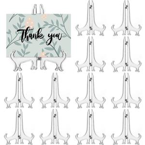 LonlyEagle 12 Pack 4 Inch Clear Plastic Easels or Stand/Plate Holders to Display Pictures or Other Items at Weddings, Plate Stands for Home Decoration, Birthdays, Tables