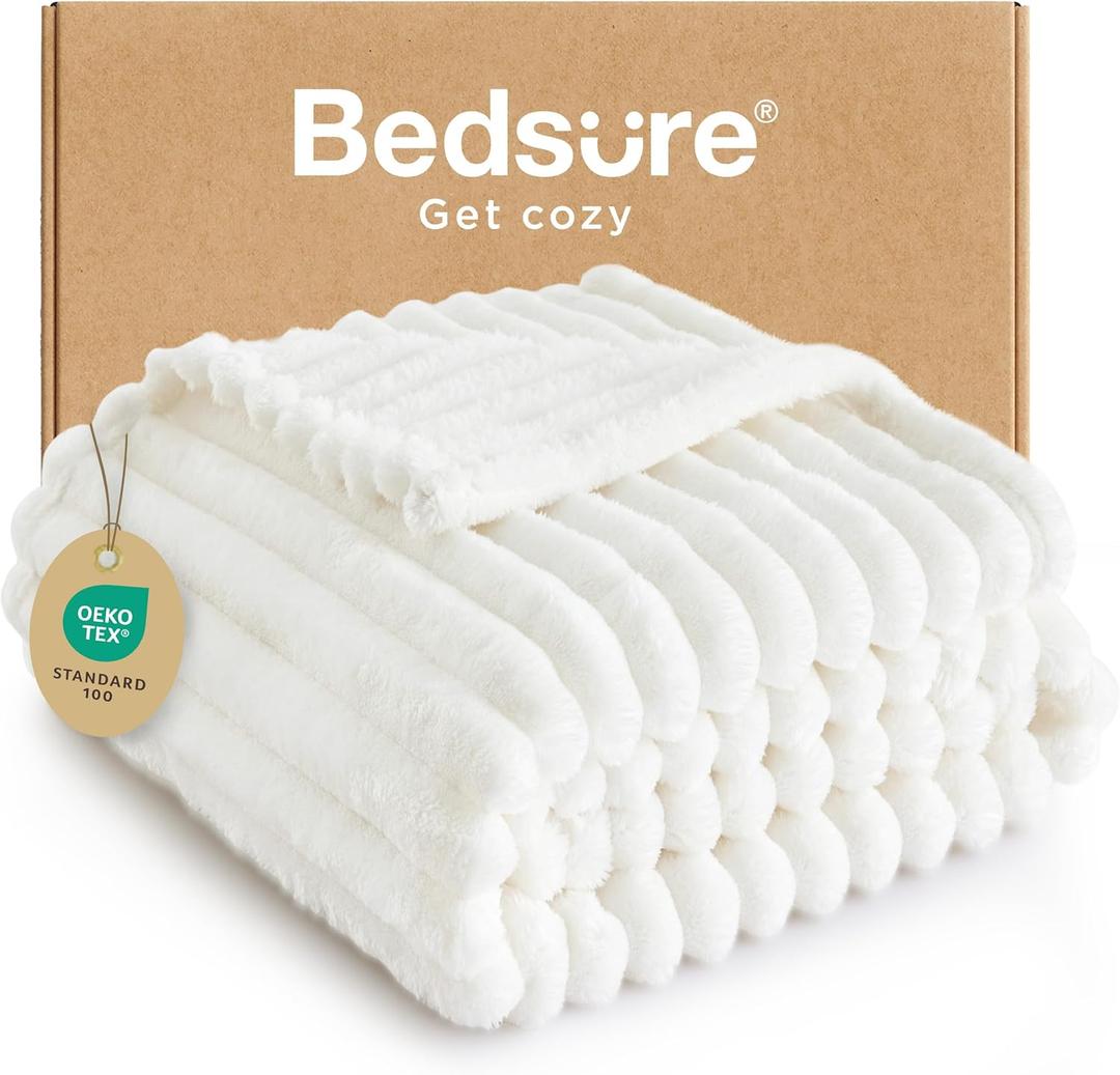 Bedsure Twin Blanket for Bed - GentleSoft Cozy Soft Blankets for Women, Cute Small Fleece Throws for Girls, Graduation Decorations Gift for Her Him School Dorm, Off White, 60x80 Inches
